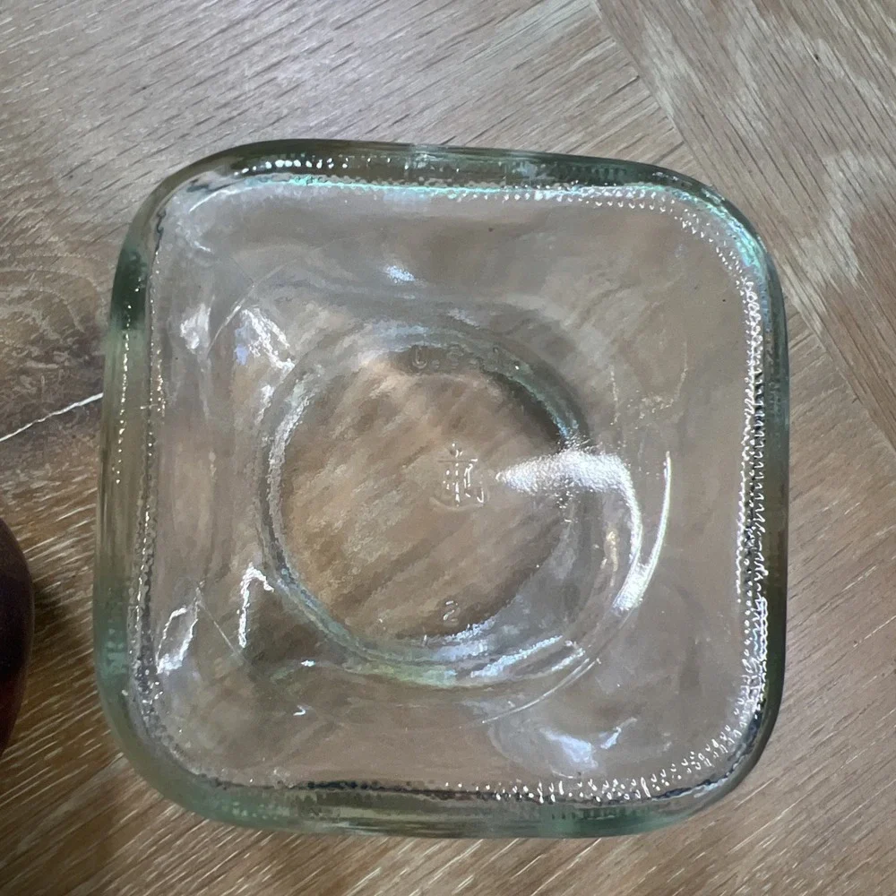 Vintage Anchor‎ Hocking Square Glass Canister Jar Wood Lid Top Ball